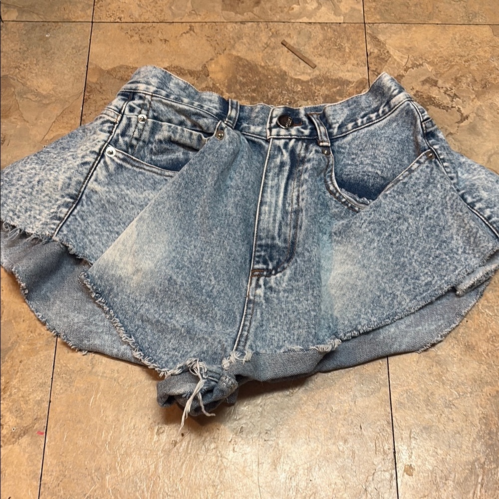 Distressed Denim Skirt Shorts
